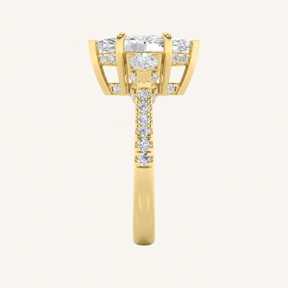 3CT Marquise Cut Lab Grown Diamond Three Stone Accented Engagement Ring