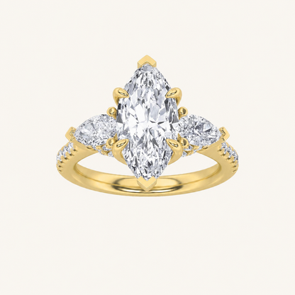 3CT Marquise Cut Lab Grown Diamond Three Stone Accented Engagement Ring