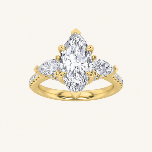 3CT Marquise Cut Lab Grown Diamond Three Stone Accented Engagement Ring