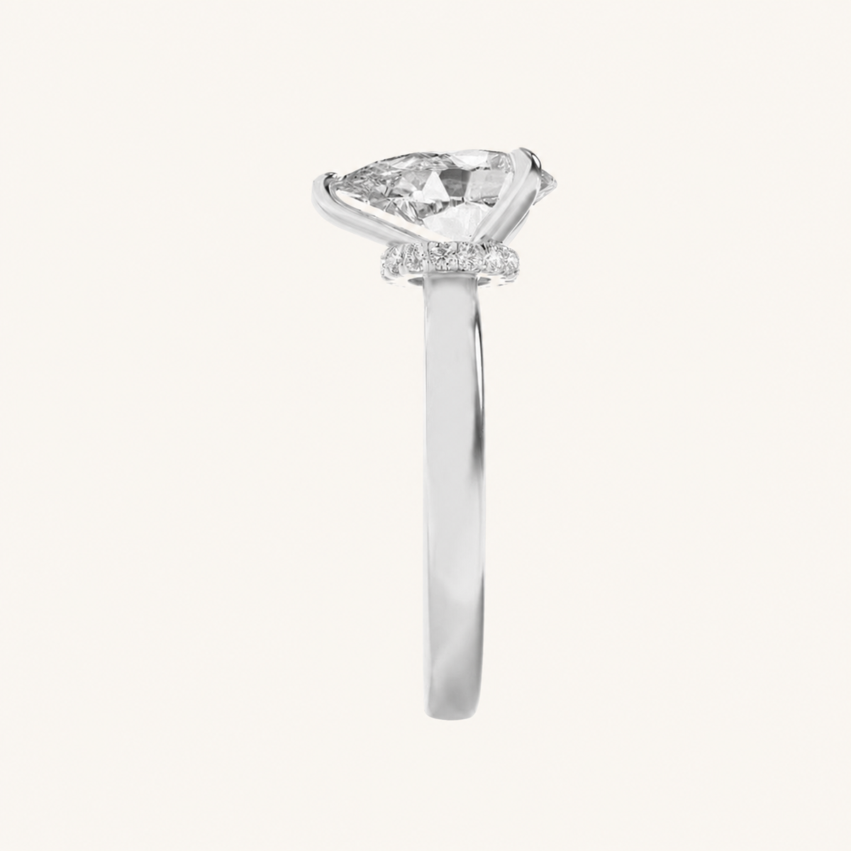 2CT Pear Cut Lab Grown Diamond Hidden Halo Plain Shank Engagement Ring