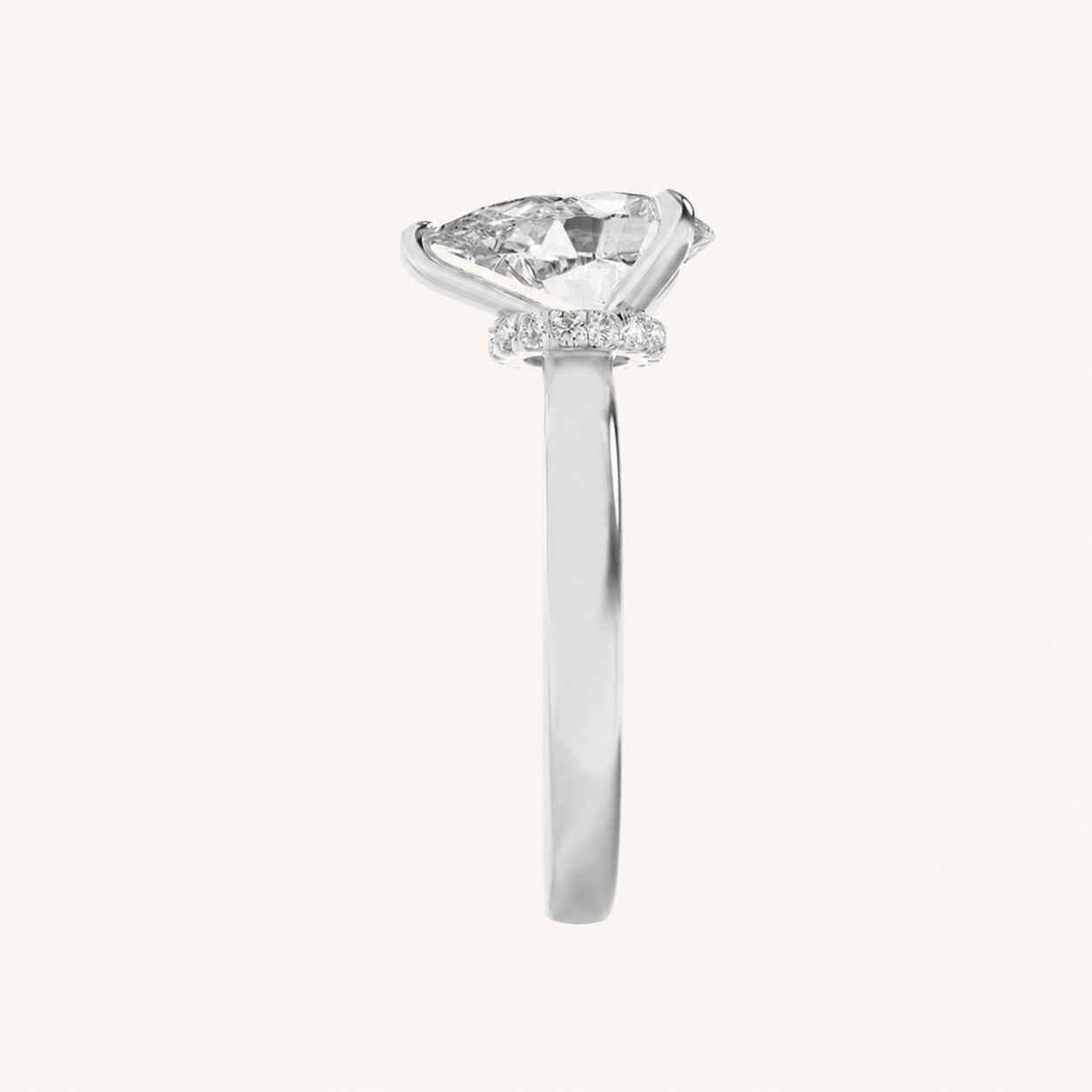 2CT Pear Cut Lab Grown Diamond Hidden Halo Plain Shank Engagement Ring