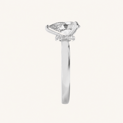 2CT Pear Cut Lab Grown Diamond Hidden Halo Plain Shank Engagement Ring