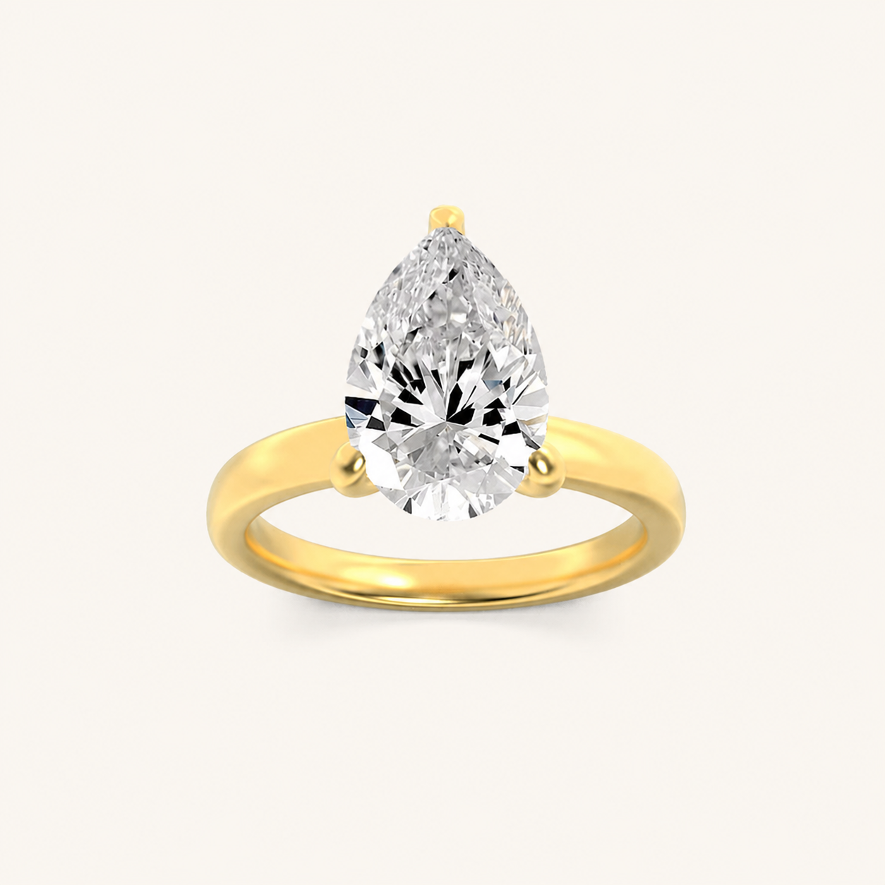 2CT Pear Cut Lab Grown Diamond Hidden Halo Plain Shank Engagement Ring