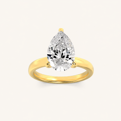 2CT Pear Cut Lab Grown Diamond Hidden Halo Plain Shank Engagement Ring