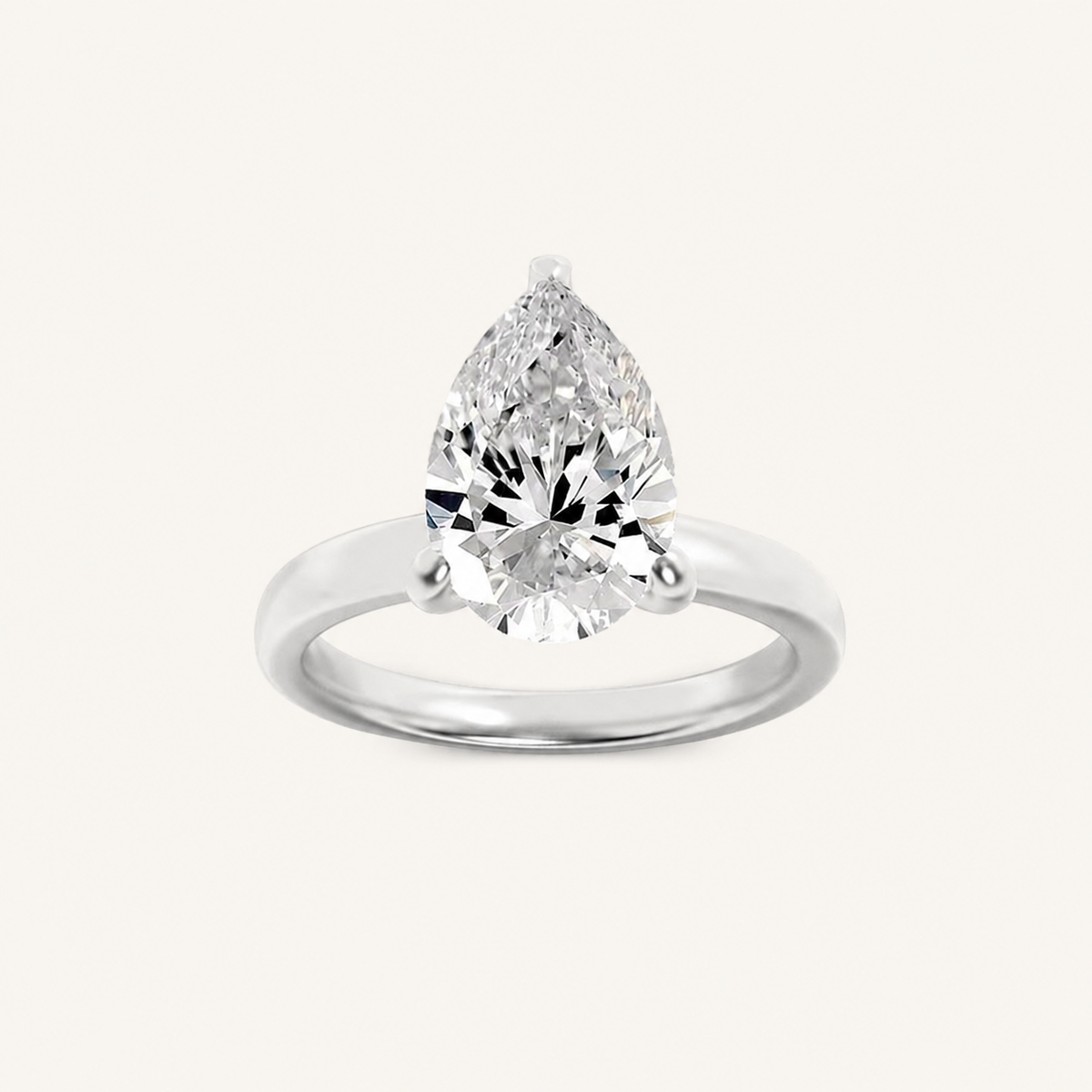 2CT Pear Cut Lab Grown Diamond Hidden Halo Plain Shank Engagement Ring