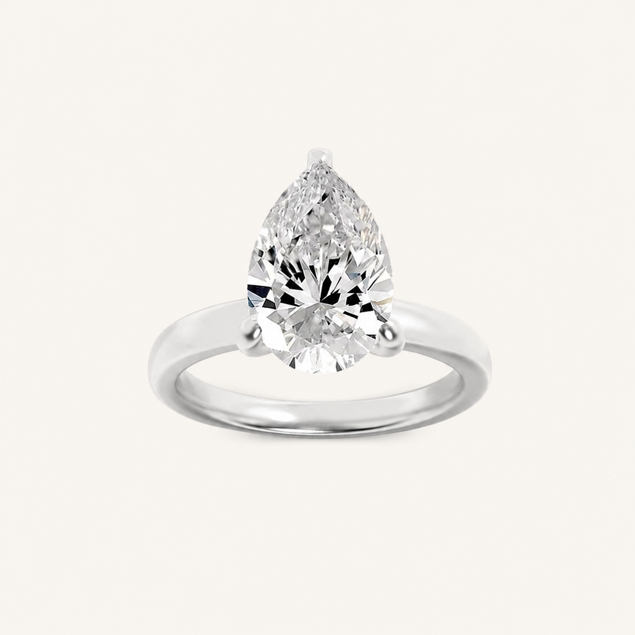 2CT Pear Cut Lab Grown Diamond Hidden Halo Plain Shank Engagement Ring