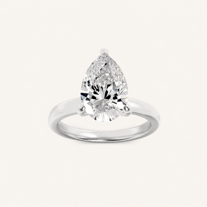 2CT Pear Cut Lab Grown Diamond Hidden Halo Plain Shank Engagement Ring