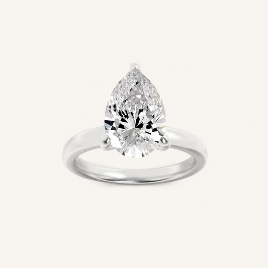 2CT Pear Cut Lab Grown Diamond Hidden Halo Plain Shank Engagement Ring