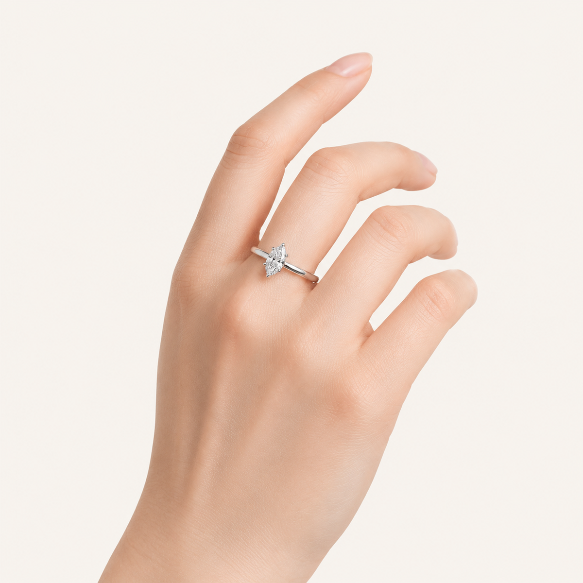 2CT Marquise Cut Lab Grown Diamond Hidden Halo Plain Shank Engagement Ring