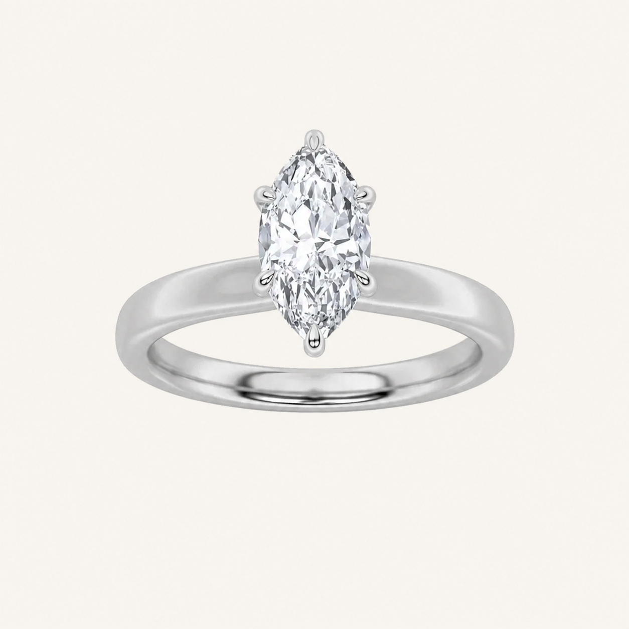 2CT Marquise Cut Lab Grown Diamond Hidden Halo Plain Shank Engagement Ring