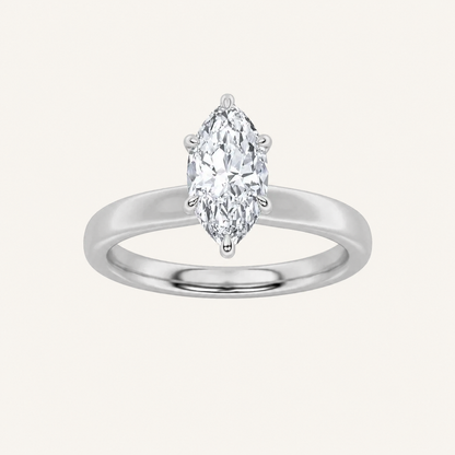 2CT Marquise Cut Lab Grown Diamond Hidden Halo Plain Shank Engagement Ring