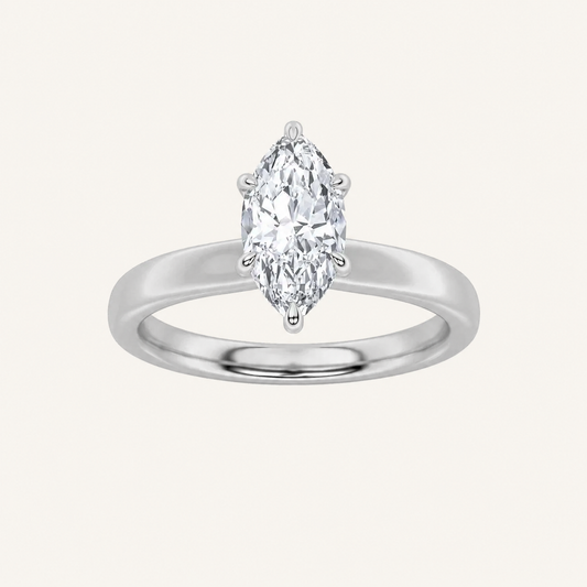 2CT Marquise Cut Lab Grown Diamond Hidden Halo Plain Shank Engagement Ring