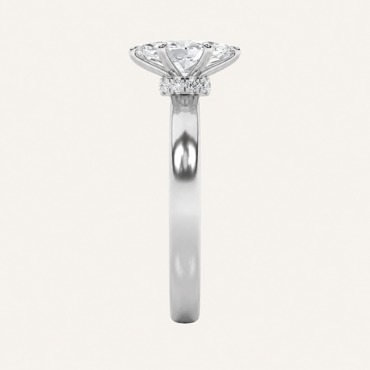 2CT Marquise Cut Lab Grown Diamond Hidden Halo Plain Shank Engagement Ring