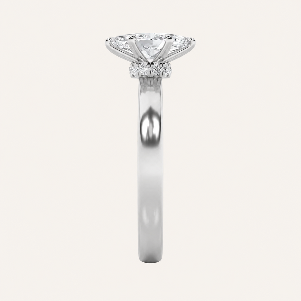 2CT Marquise Cut Lab Grown Diamond Hidden Halo Plain Shank Engagement Ring