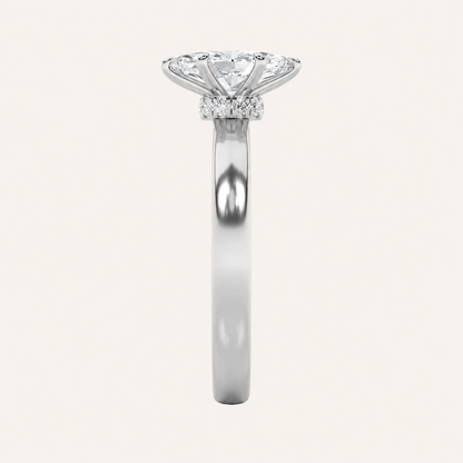2CT Marquise Cut Lab Grown Diamond Hidden Halo Plain Shank Engagement Ring