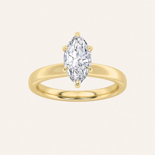 3CT Marquise Cut Lab Grown Diamond Hidden Halo Plain Shank Engagement Ring