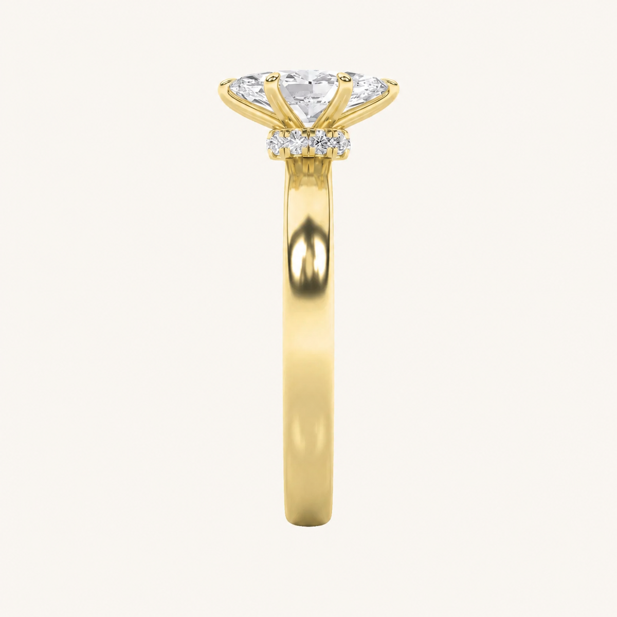3CT Marquise Cut Lab Grown Diamond Hidden Halo Plain Shank Engagement Ring