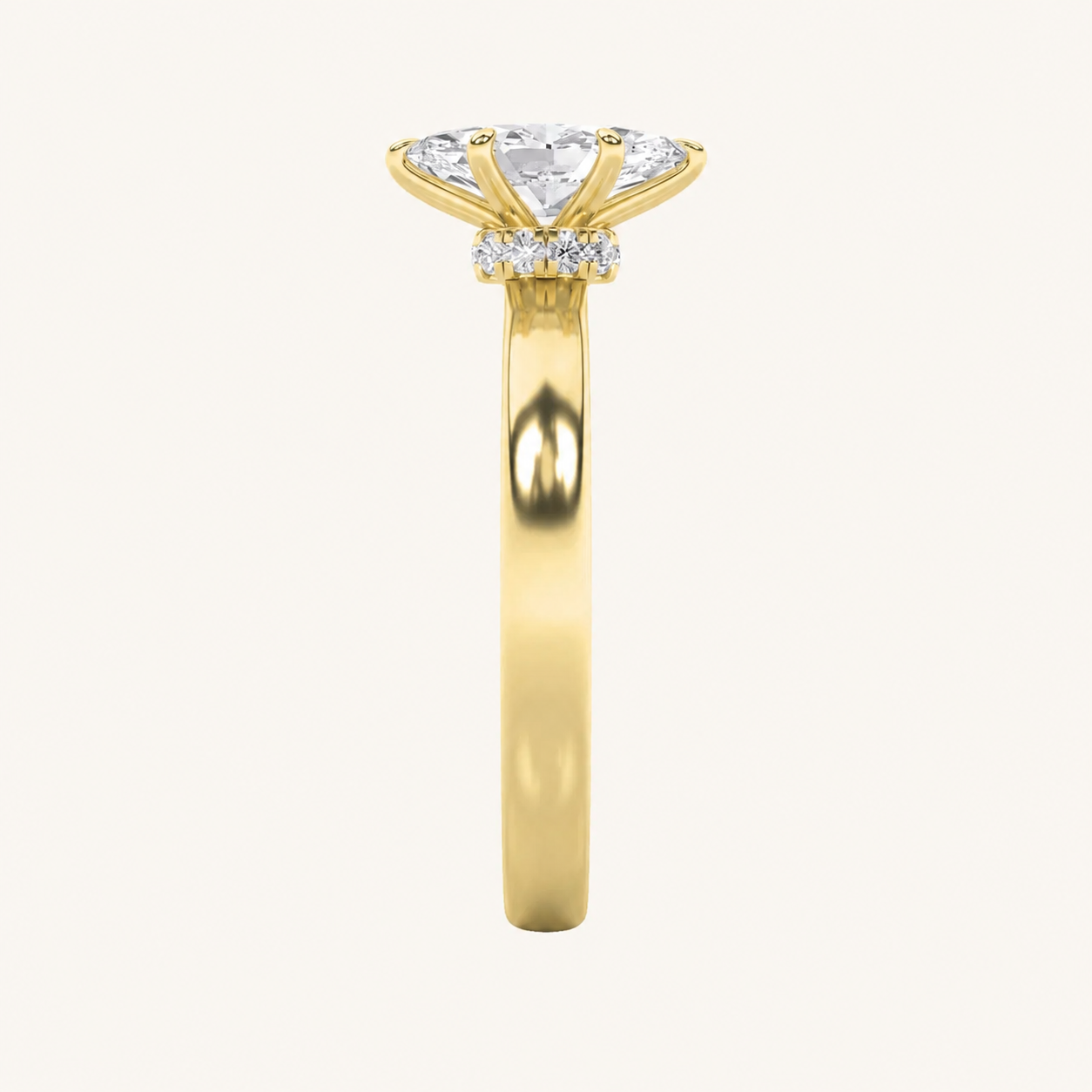3CT Marquise Cut Lab Grown Diamond Hidden Halo Plain Shank Engagement Ring