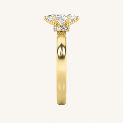 3CT Marquise Cut Lab Grown Diamond Hidden Halo Plain Shank Engagement Ring