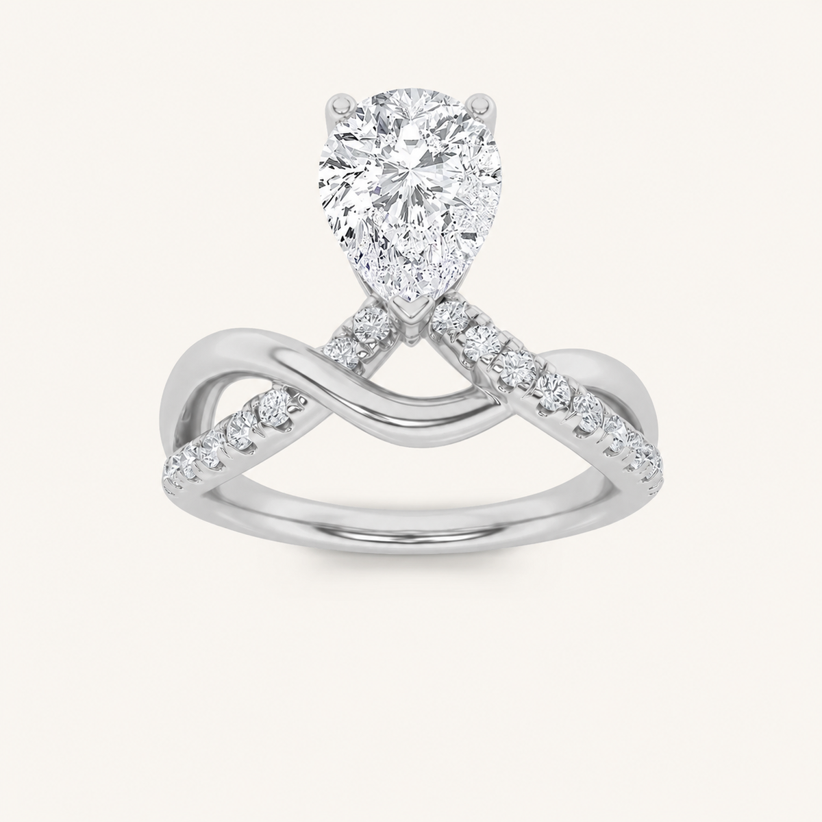 1.5CT Pear Cut Lab Grown Diamond Fashion Side Stone Ring