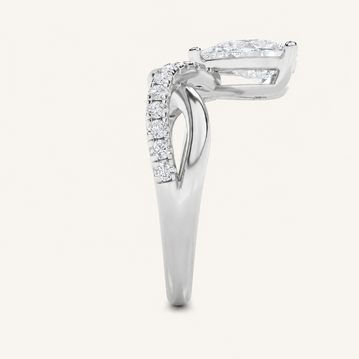 1.5CT Pear Cut Lab Grown Diamond Fashion Side Stone Ring