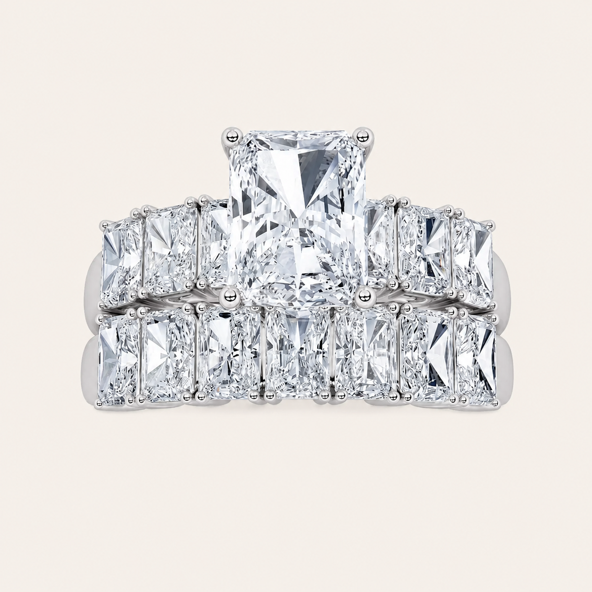 3.5CT Radiant Cut Lab Grown Diamond Bridal Set