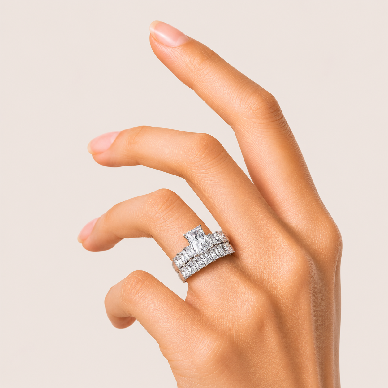 3.5CT Radiant Cut Lab Grown Diamond Bridal Set
