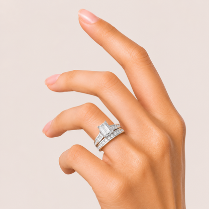 2CT Emerald Cut Lab Grown Diamond Channel Bridal Set