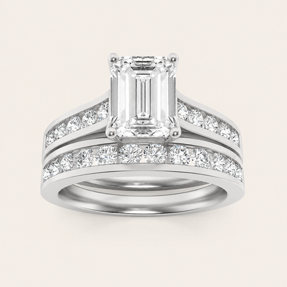 2CT Emerald Cut Lab Grown Diamond Channel Bridal Set
