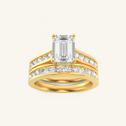 2CT Emerald Cut Lab Grown Diamond Channel Bridal Set