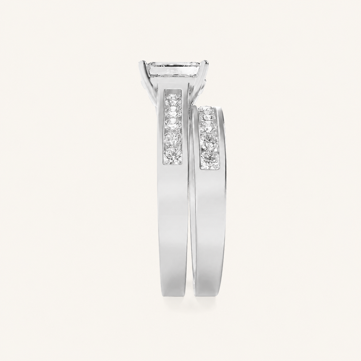 2CT Emerald Cut Lab Grown Diamond Channel Bridal Set