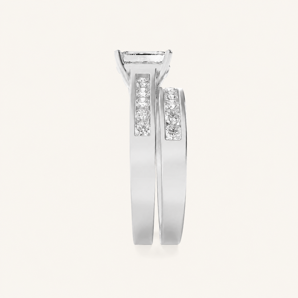 2CT Emerald Cut Lab Grown Diamond Channel Bridal Set