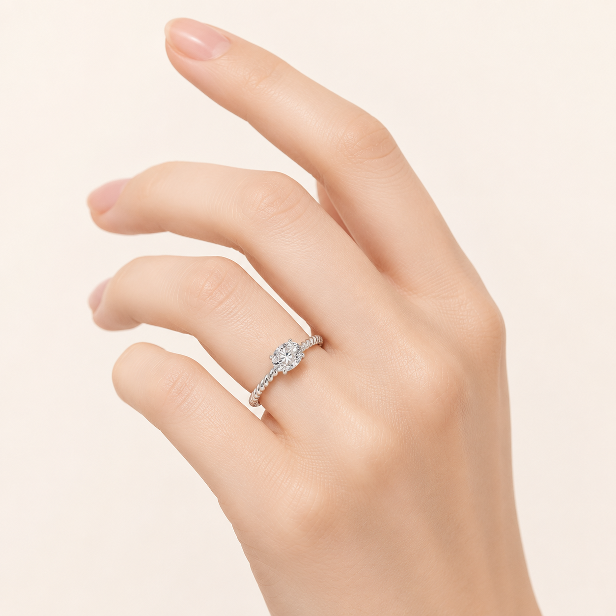 0.5CT Oval Cut Lab Grown Diamond Petite Solitaire Engagement Ring