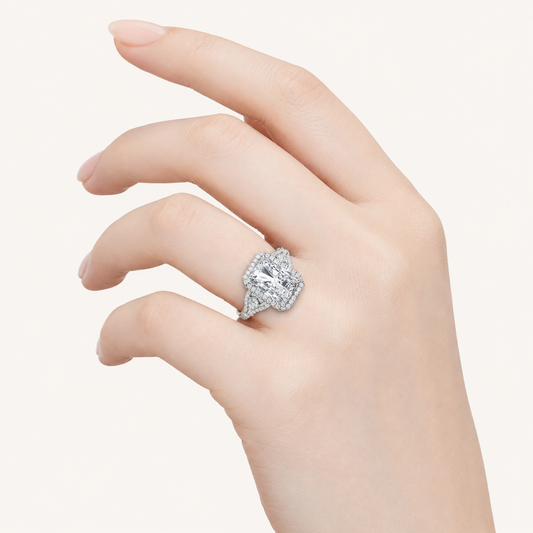 6.25CT Radiant Cut Lab Grown Diamond Bold Accented Statement Engagement Ring