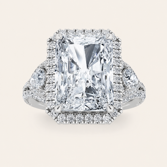 6.25CT Radiant Cut Lab Grown Diamond Bold Accented Statement Engagement Ring