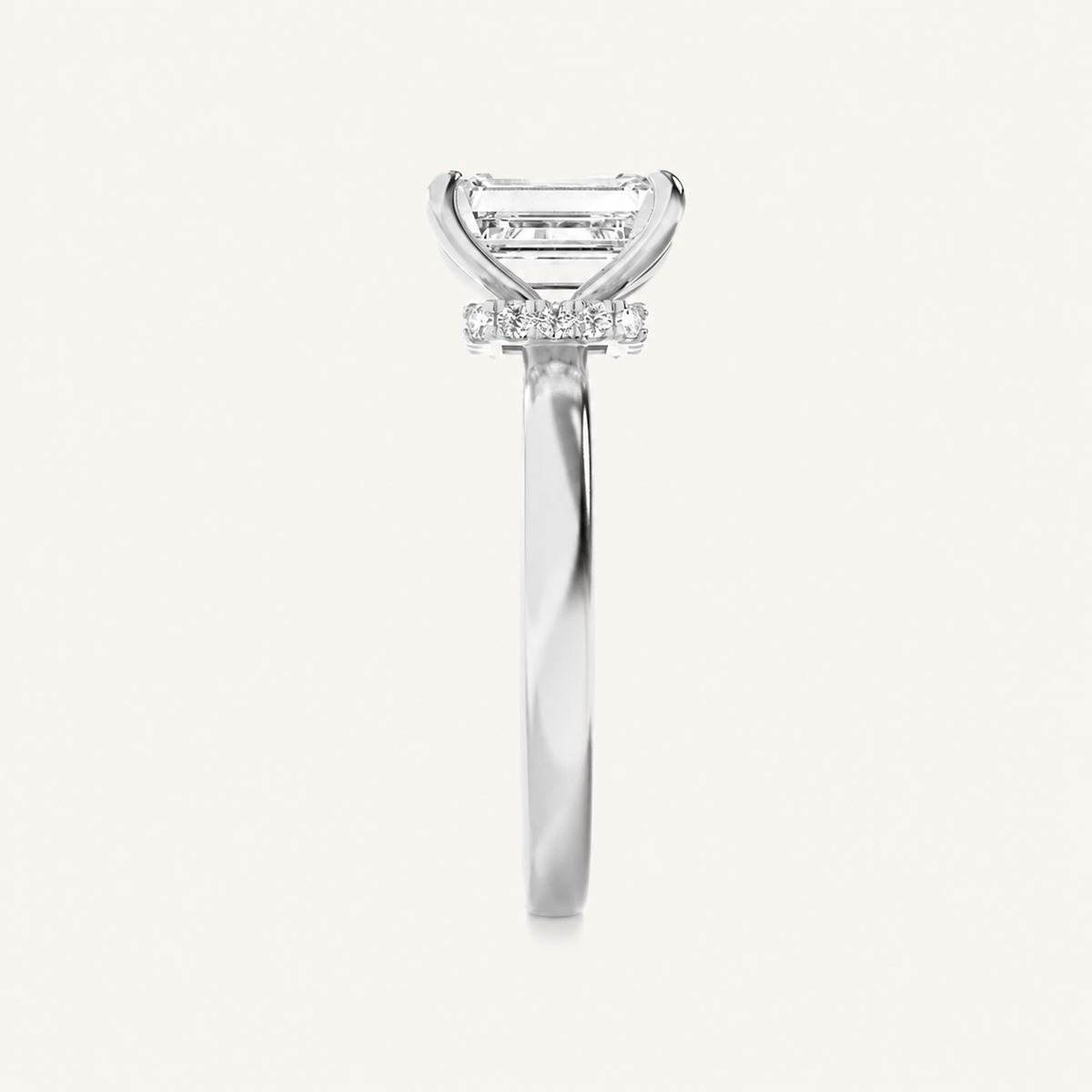 3CT Emerald Cut Lab Grown Diamond Hidden Halo Plain Shank Engagement Ring
