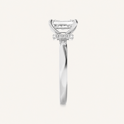 3CT Emerald Cut Lab Grown Diamond Hidden Halo Plain Shank Engagement Ring