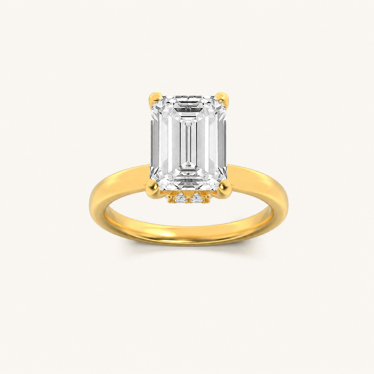 3CT Emerald Cut Lab Grown Diamond Hidden Halo Plain Shank Engagement Ring