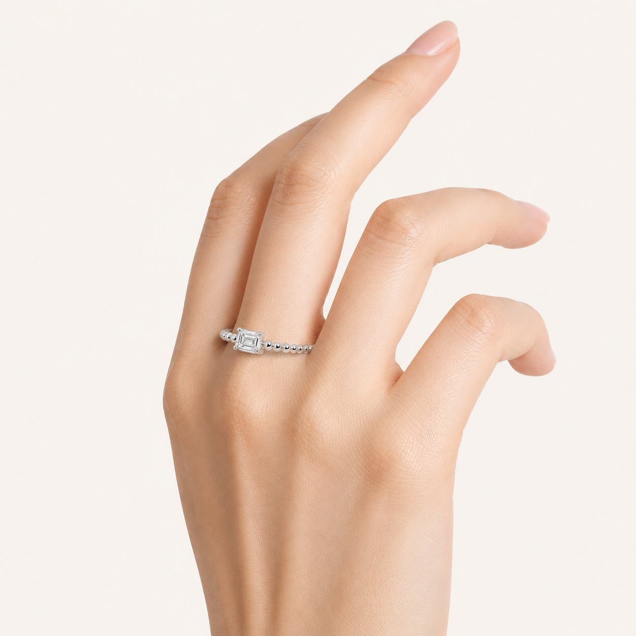 0.5CT Emerald Cut Lab Grown Diamond Petite Solitaire Engagement Ring
