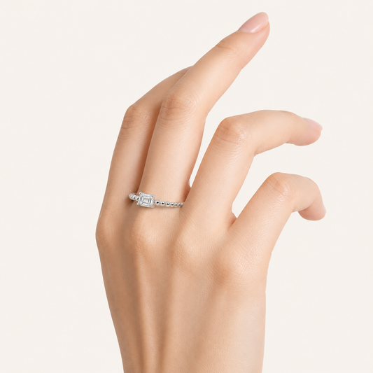 0.5CT Emerald Cut Lab Grown Diamond Petite Solitaire Engagement Ring