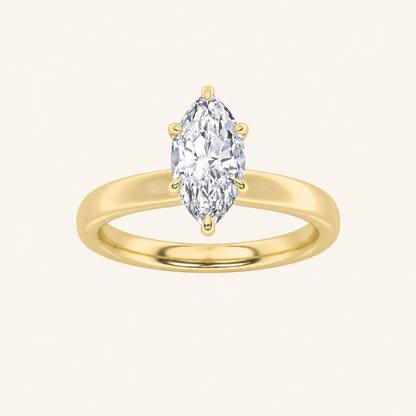 1CT Marquise Cut Lab Grown Diamond Hidden Halo Plain Shank Engagement Ring