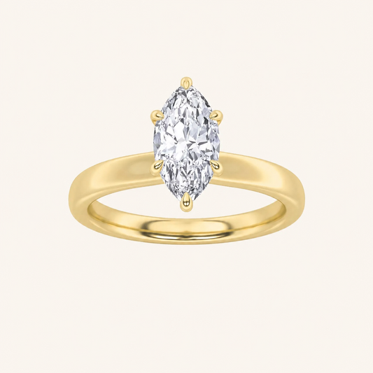 1CT Marquise Cut Lab Grown Diamond Hidden Halo Plain Shank Engagement Ring