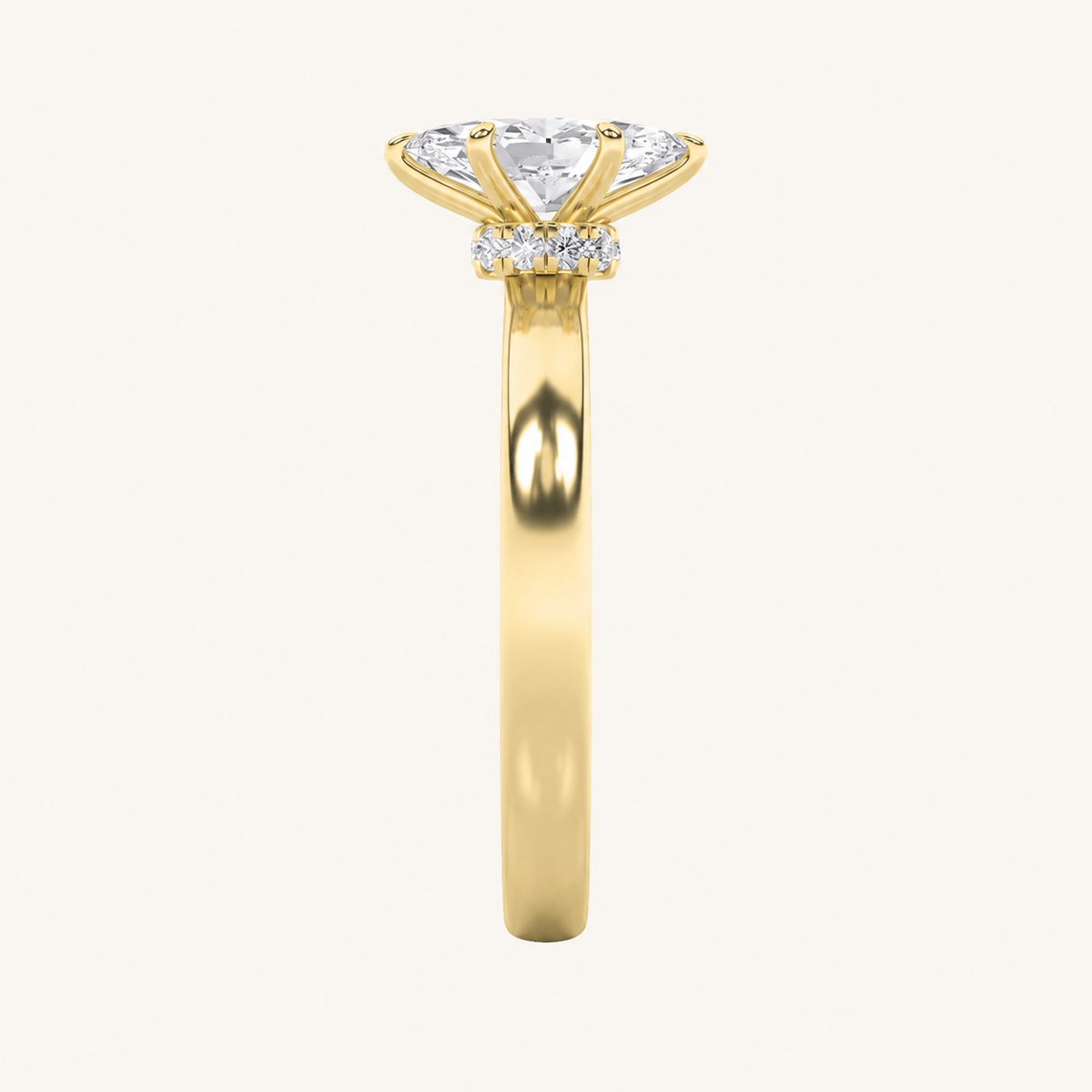 1CT Marquise Cut Lab Grown Diamond Hidden Halo Plain Shank Engagement Ring