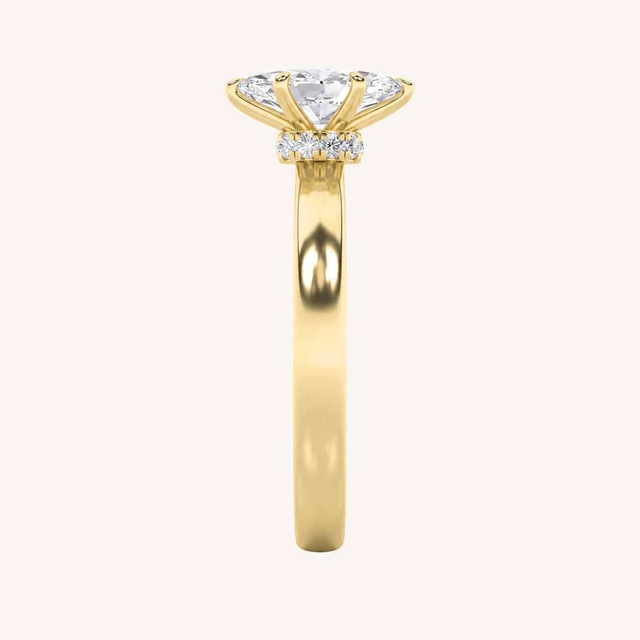 1CT Marquise Cut Lab Grown Diamond Hidden Halo Plain Shank Engagement Ring