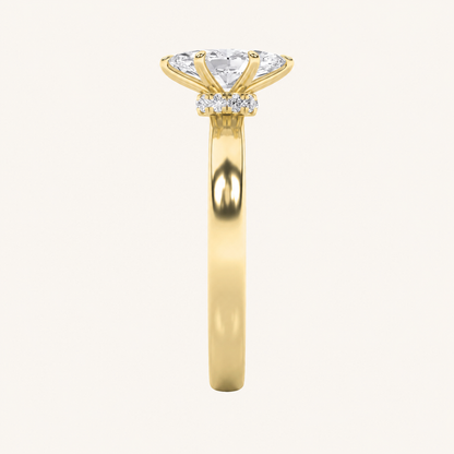 1CT Marquise Cut Lab Grown Diamond Hidden Halo Plain Shank Engagement Ring