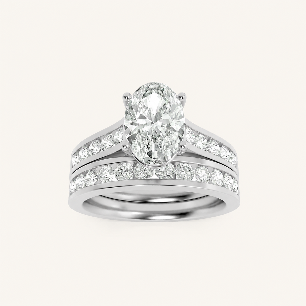 2CT Oval Cut Lab Grown Diamond Channel Bridal Set