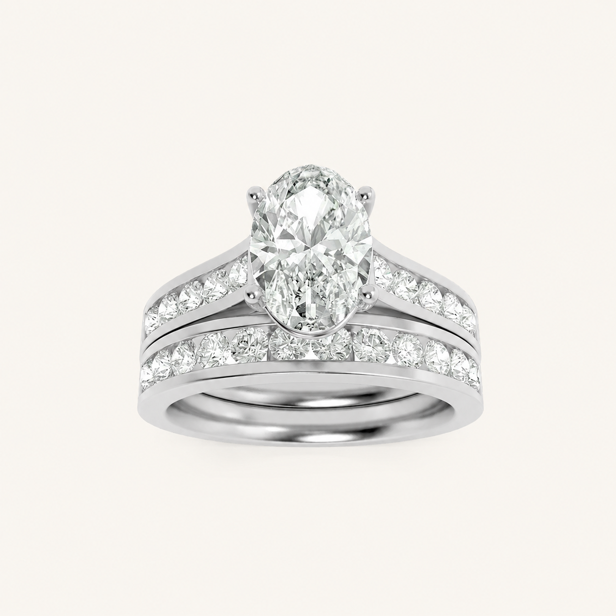2CT Oval Cut Lab Grown Diamond Channel Bridal Set