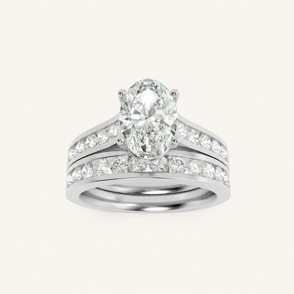 2CT Oval Cut Lab Grown Diamond Channel Bridal Set