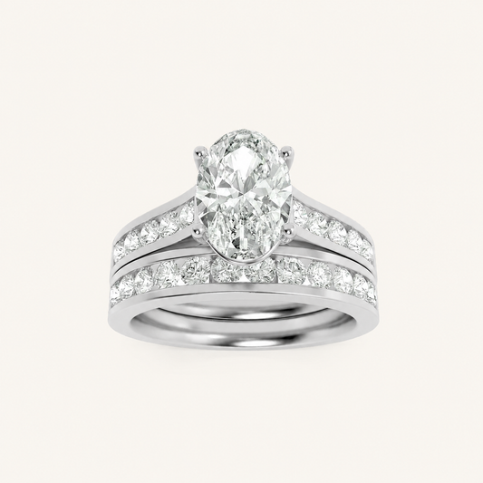 2CT Oval Cut Lab Grown Diamond Channel Bridal Set