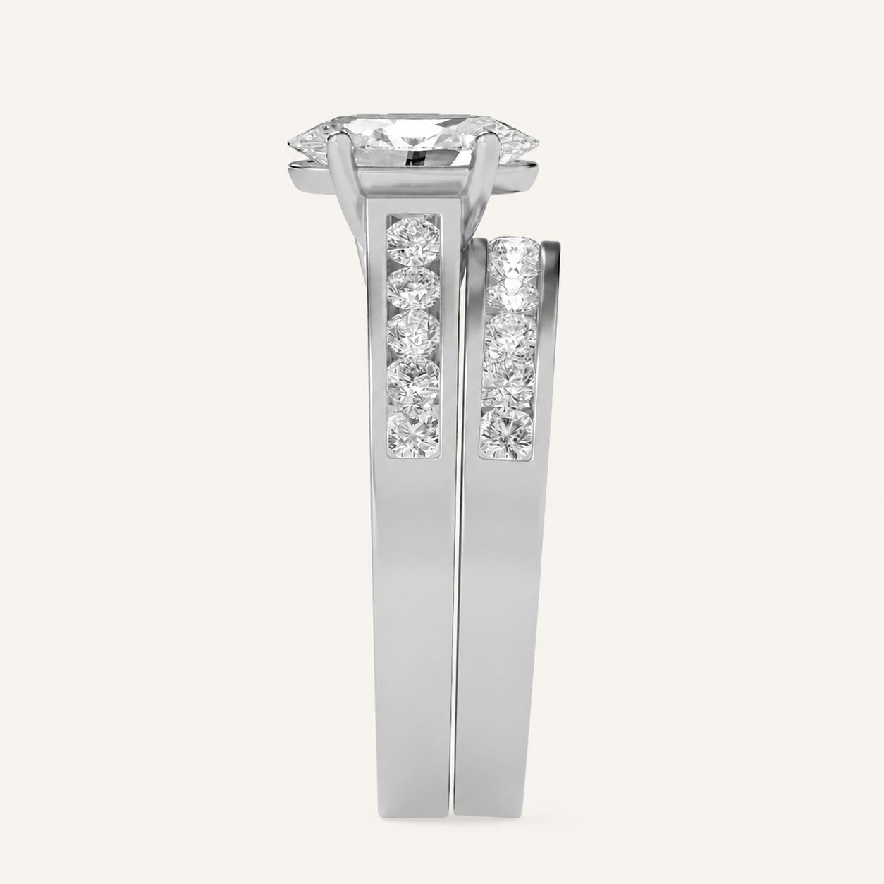 2CT Oval Cut Lab Grown Diamond Channel Bridal Set